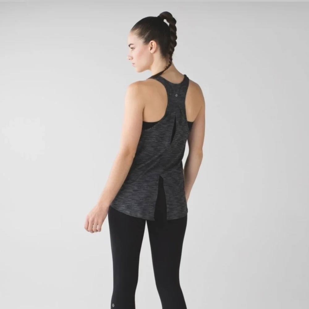 Lululemon salute the sun tank open back racerback grey healthered